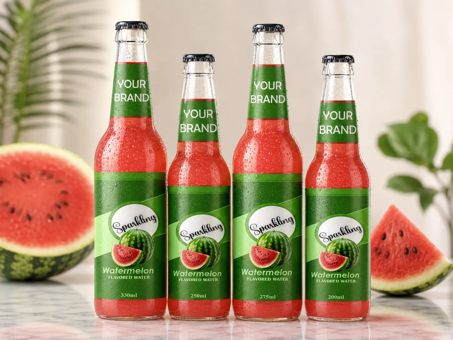 SPARKLING FLAVORED WATER Watermelon 330ml, 250ml, 275ml and 200ml glass bottles